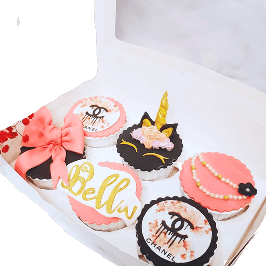 Unicorn Chanel Pink & Black Themed Cupcakes (6pcs)