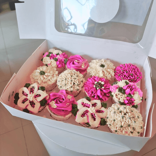 Hot Pink And White Floral Cupcakes (12pcs)