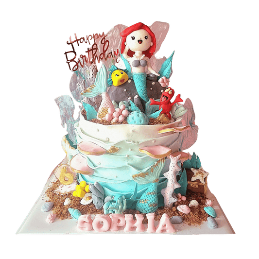 Pastel Mermaid Sea Creature Themed Cake