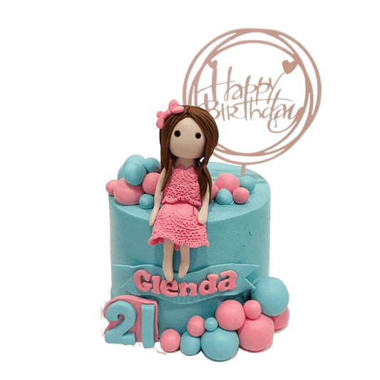 Little Girl Pink And Blue Theme Cake