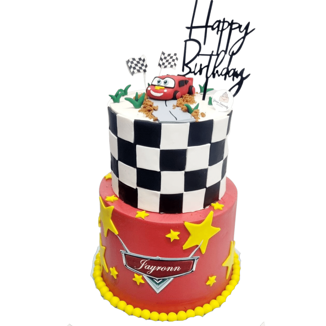 McQueen Sport Car Themed Two Tier Cake