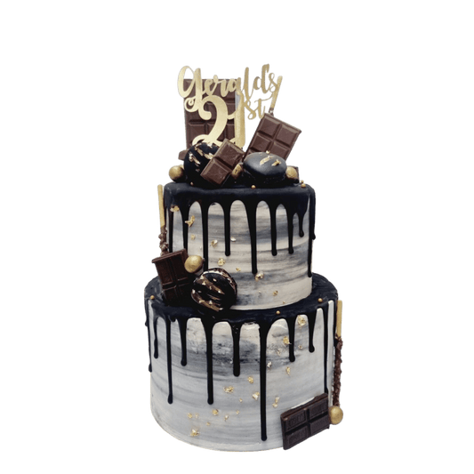 Chocolate Drip Marble Two Tier Money Pulling Cake