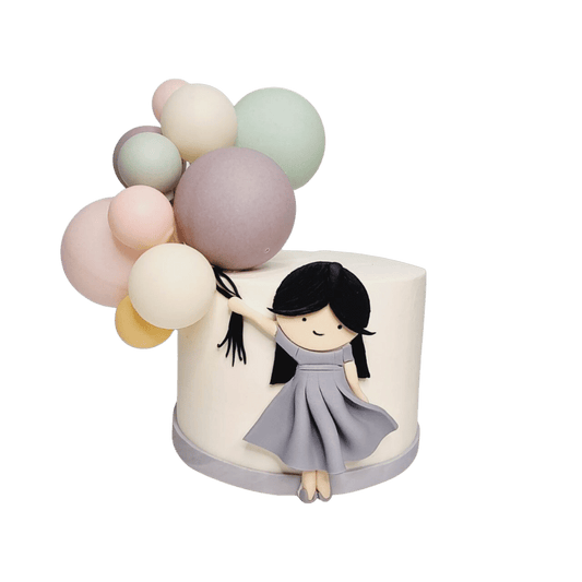 Little Girl Colorful Balloon Cake