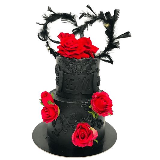 Black And Red Rose Gothic Two Tier Cake