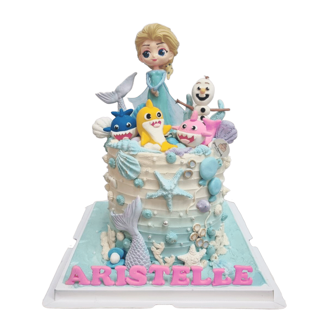 Frozen Elsa Olaf Baby Shark Theme Cake