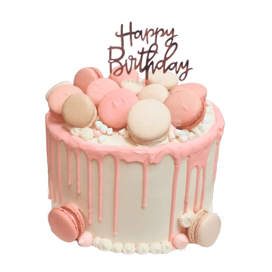 Pink And White Macaron Drip Cake