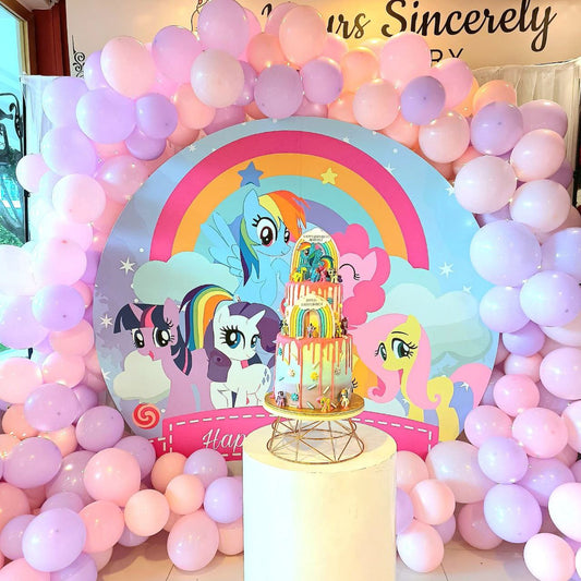 My Little Pony Theme Balloon Garland Backdrop & Two Tier Cake (Event Space + Cake + Decors)