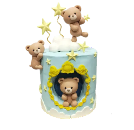 Cute Teddy Bear Clouds & Star Blue Cake
