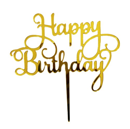 Happy Birthday Acrylic Cake Topper - Gold