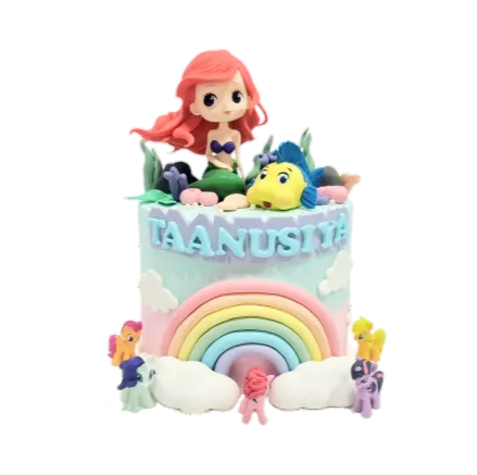 Little Mermaid And My Little Ponies Blue And Pink Rainbow Themed Cake