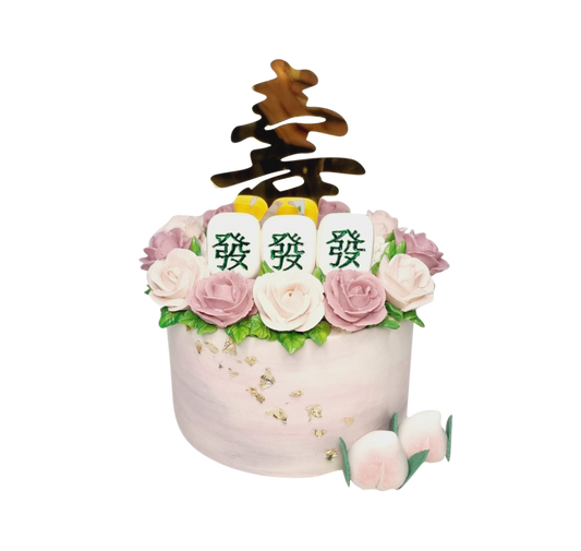 Mahjong Cream Floral Roses Purple And Pink Money Pulling Cake