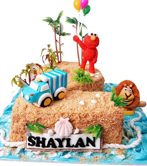 Number 2 Elmo And Madagascar Lion With Truck Beach Sea Theme Cake