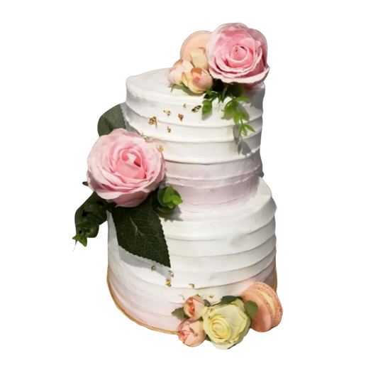 Rose Flower White Gold Blush Pink Two tier Cake