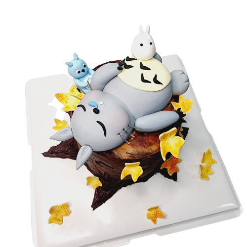 Sleeping Totoro And His Friends On Tree Trunk Autumn Themed Cake