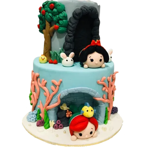 Tsum Tsum Frozen Elsa Aladdin Jasmine Snow White Little Mermaid Two Tier Cake