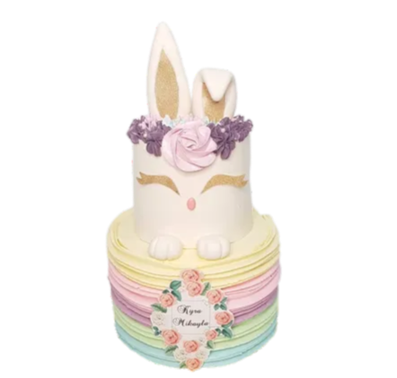 Two Tier Pastel Floral Bunny Cake
